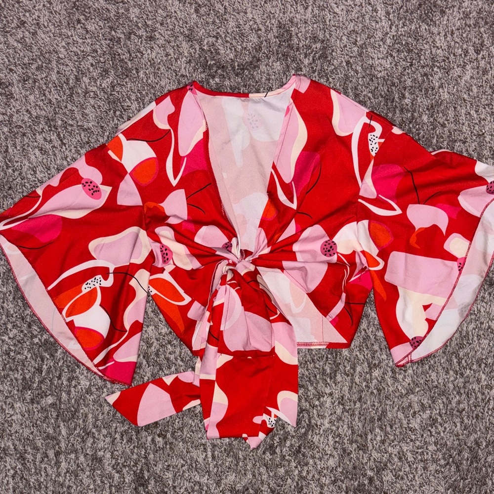 Vibrant Red and Pink Kimono Top